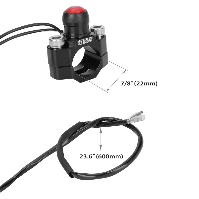 RUTU CNC Universal Motorcycle Engine Stop Start Kill Switch Button with Mounting Backplate for KLX450 KLX250 KLX110 CR125 CRF250 CRF450 XR250 ATV,Dirt Pit Bike,Scooter,Quad - Black - Image 2